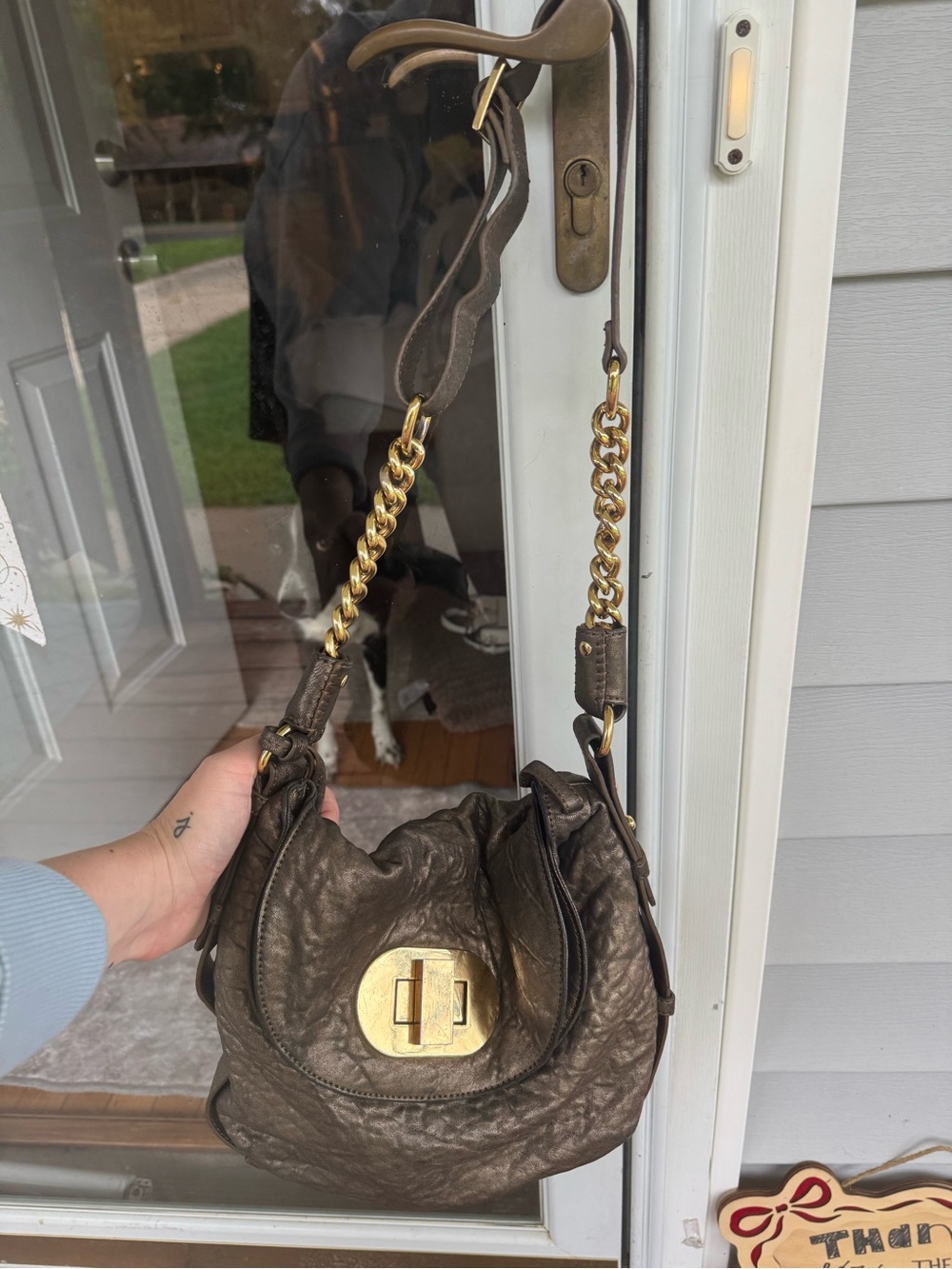 Badgley Mischka Metallic Brown Shoulder Bag with Gold Hardware